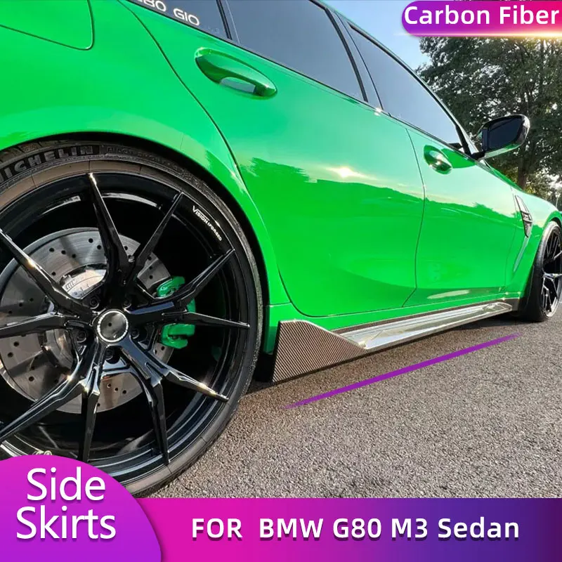 Carbon Fiber Side Skirts Extensions for BMW G80 M3 Sedan 2021-2024 Car Racing Side Door Bumper Apron Lip Spoiler Body Kits