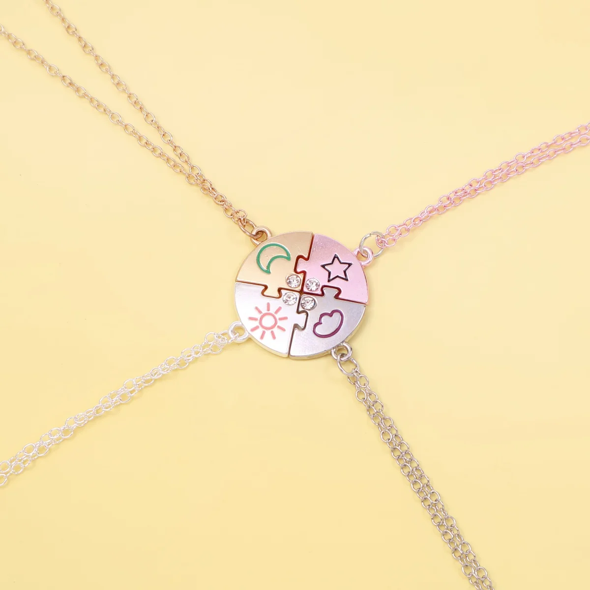 4 قطع BFF لغز قلادة لطيف ملون نجمة القمر الشمس القلب قلادة متعددة الطبقات سلسلة الصداقة مجوهرات هدية