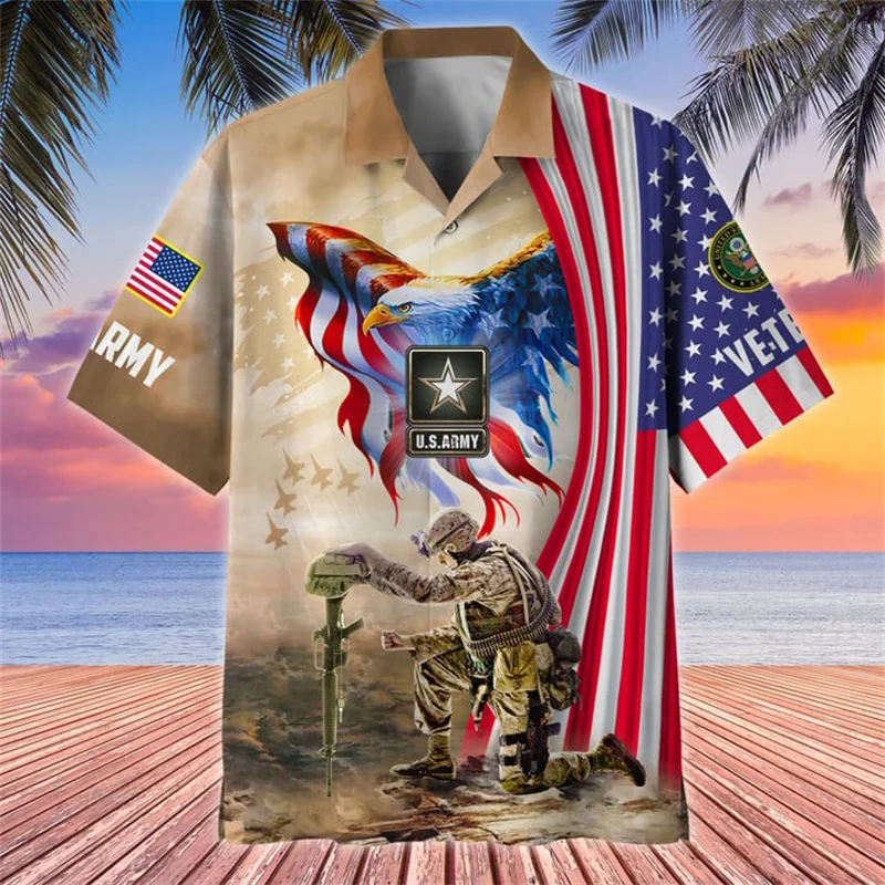 Summer New 3D UNITED STATES Soldiers Armys Veterans Print Shirts For Men Cool Fashion Short Shirts Hawaiian Kids Vintage Clothes