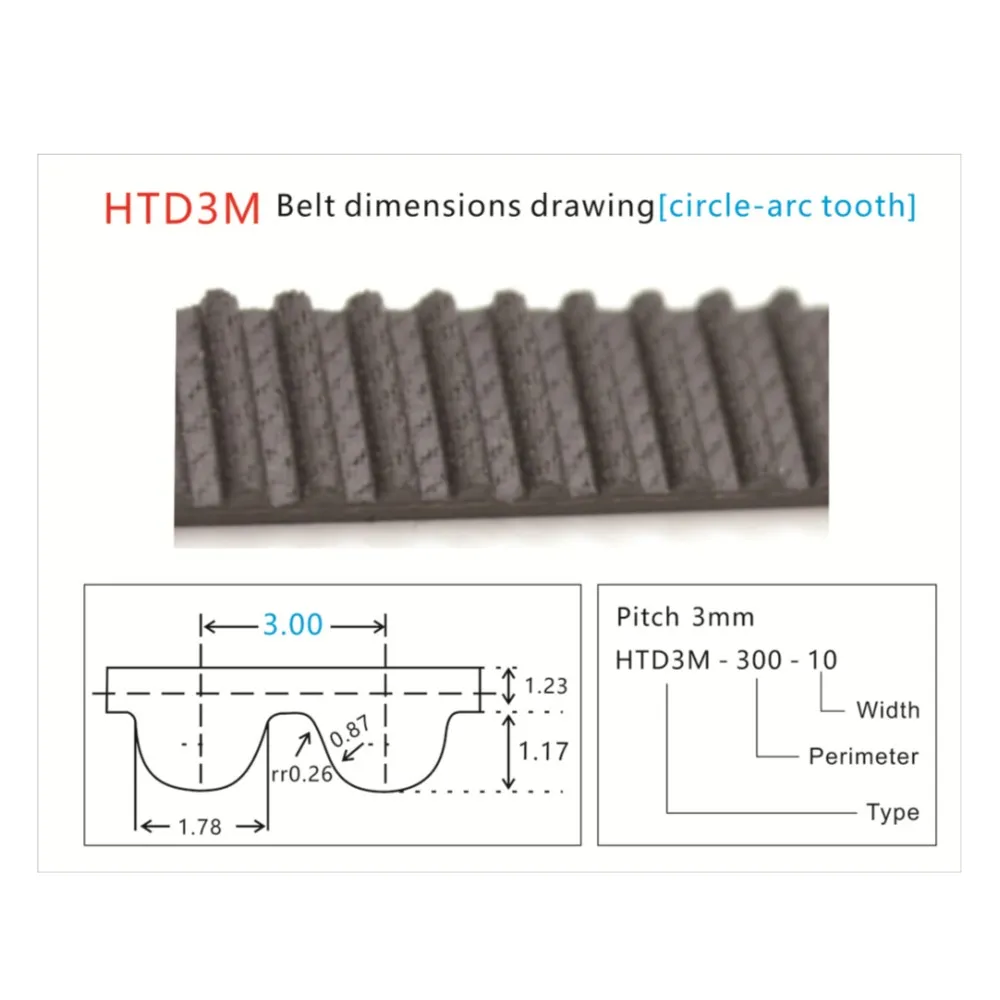 HTD 3M Rubber Ring Synchronous Belt, Pitch 3mm, Bandwidth10mm 15mm, Perimeter 132mm-201mm