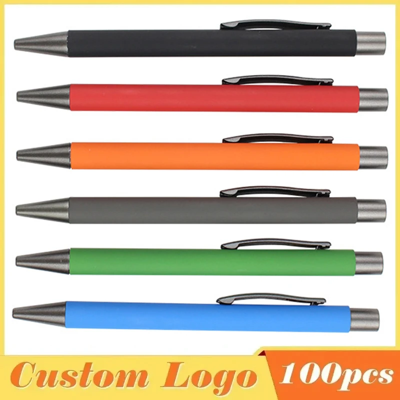 

100pcs Metal Ballpoint Pen Advertising Pen Rubber Texture Custom Logo Text Engraving Laser Engraving Customizable Name Logo Pen
