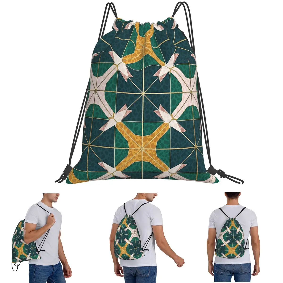 

Star Mosaic Retro Geometric Tile Backpacks Portable Drawstring Bags Storage Bag Book Bags for Travel Students