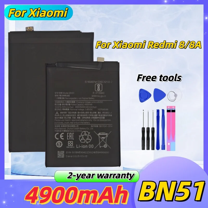 

Li-ion Battery BN51 4900mAh For Xiao mi Redmi 8/8A High Quality Phone Replacement Batteries + Free Tools
