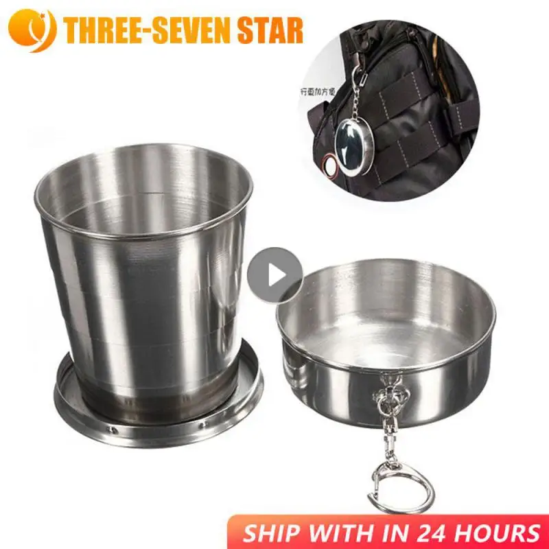 Stainless Steel Folding Cup Portable Water Drinking Cup Retractable Telescopic Collapsible Cups For Outdoor Travel With Keychain