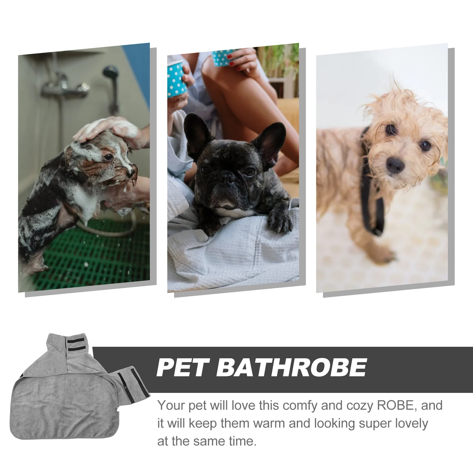 

Pet Bathrobe for Dogs Cats Small Towels Drying Grey M Polyester Comfortable Breathable Lightweight Dog Clothes Robe
