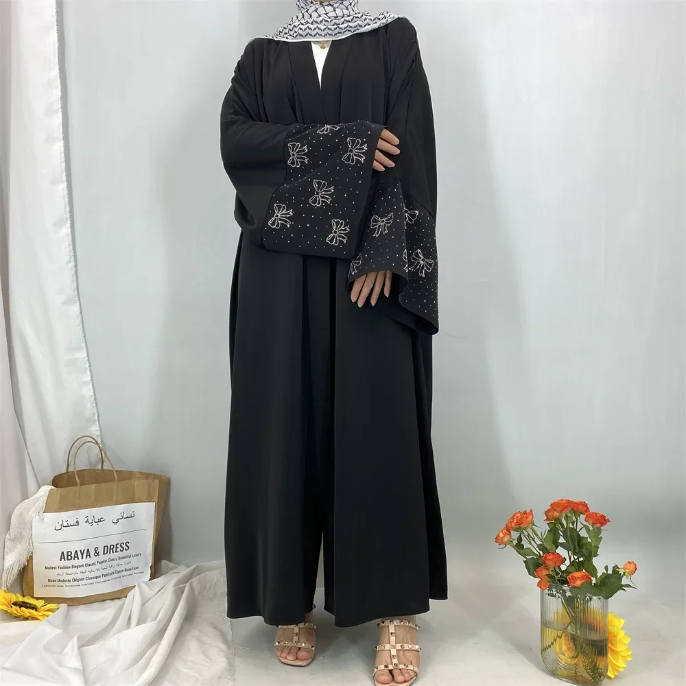 Abaya Robe Luxus Heißer Diamant Lose Frauen Lange Lose Kleid Muslimischen Bogen Robe Neue Mode Kimono Lange ärmeln Strickjacke
