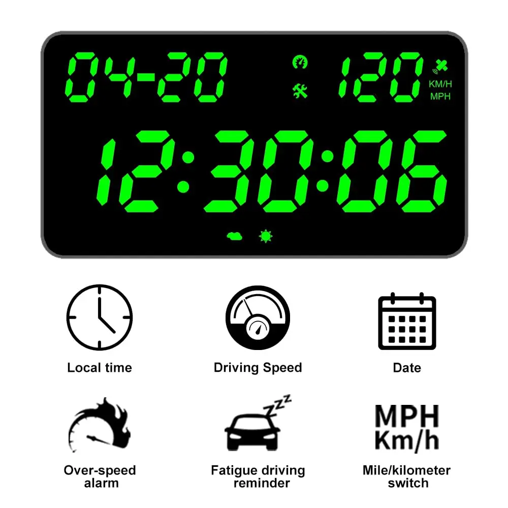 عداد السرعة الرقمي GPS مقاس 9.5 بوصة للسيارات والشاحنات - شاشة لوحة القيادة HUD مع تنبيه السرعة وتذكير التعب #4
