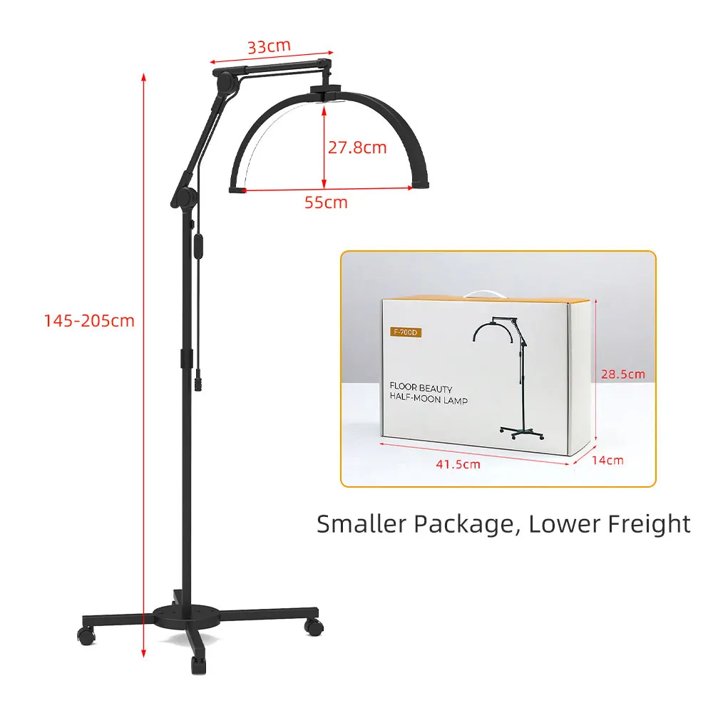 Luz LED de media luna Luz de anillo LED de pie Adecuado para pestañas de belleza