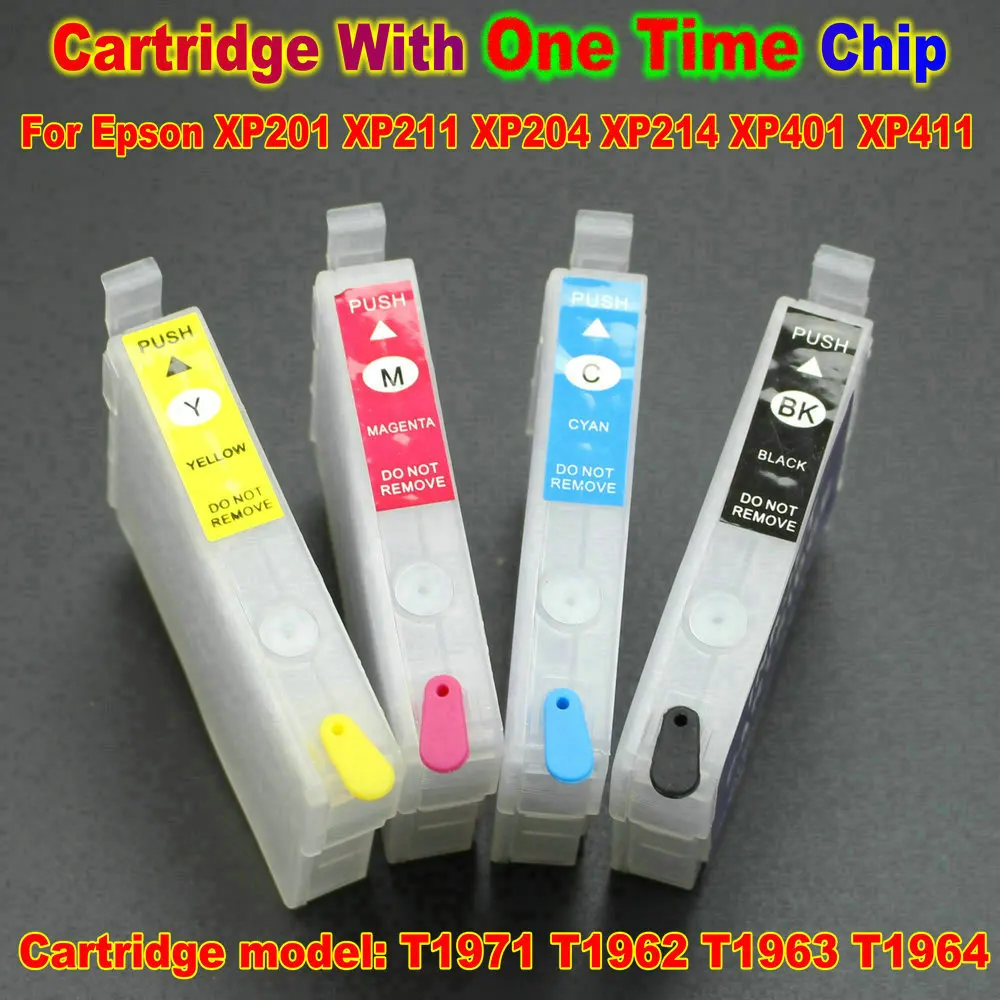 

4pcs Printer Refill Ink Cartridge with Chip for Epson XP-101 XP-201 XP-204 XP-401 XP-411 XP-211 XP-214 WF-2532 T1971 T1962-T1964