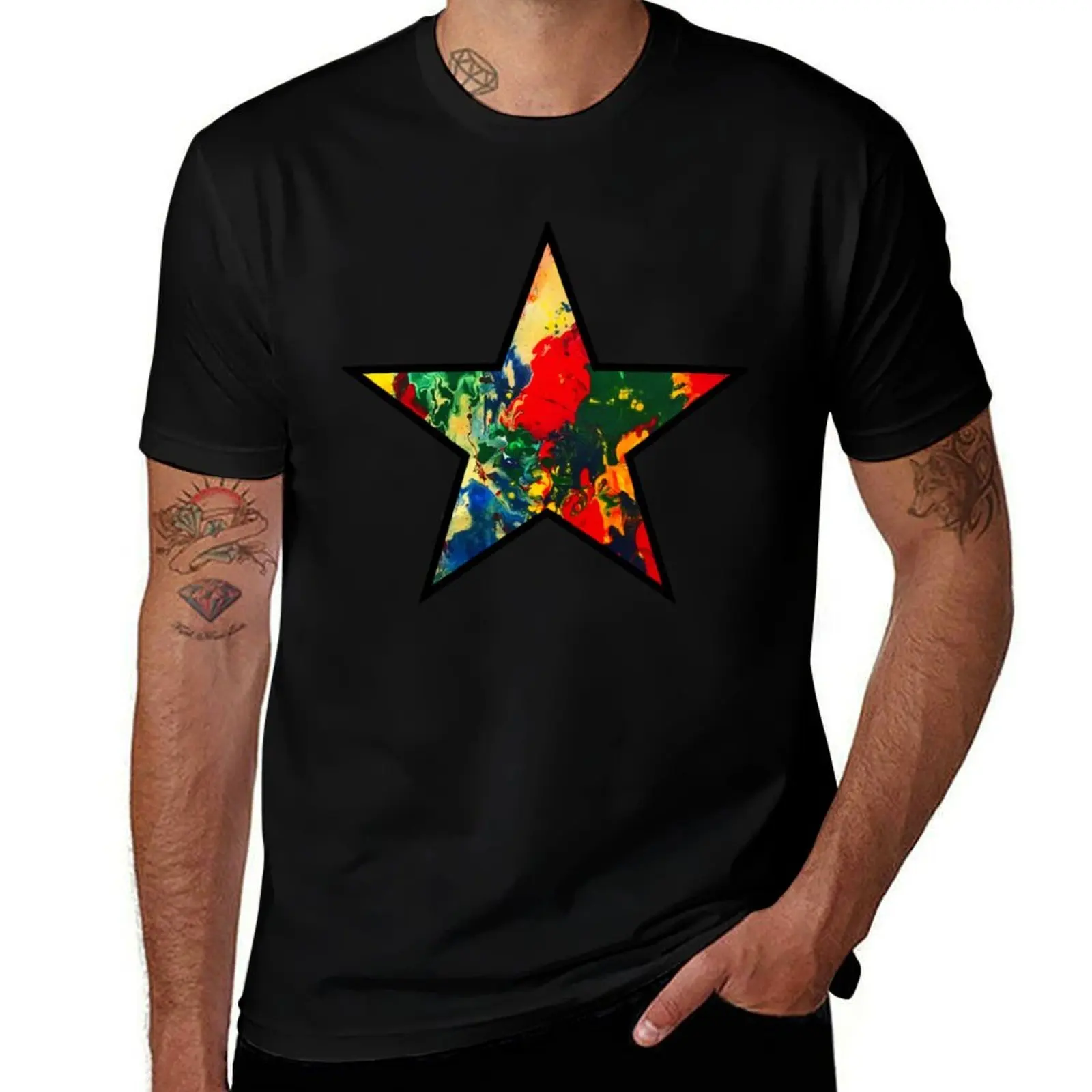 

Pop Art rainbow colour marbled Five Point - pentagram Star T-Shirt baggy shirts blanks plain white t shirts men