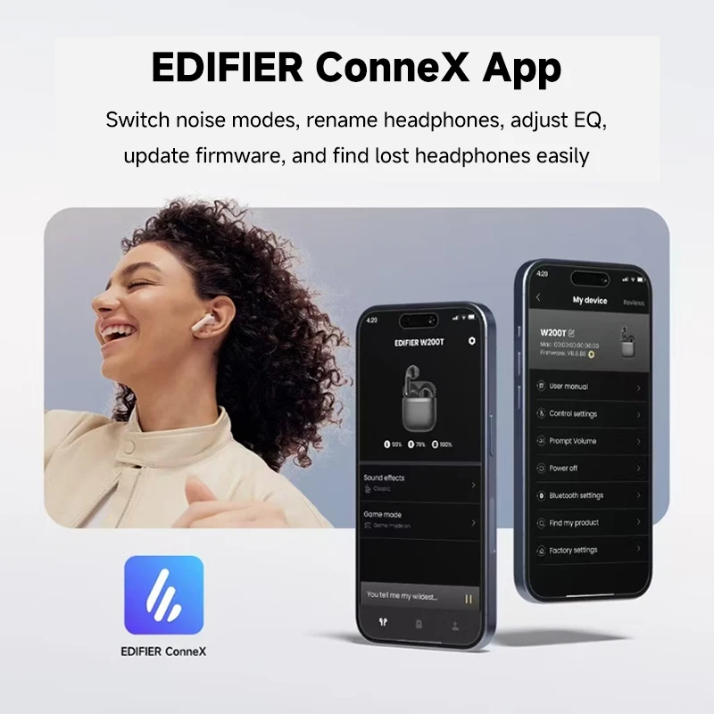 سماعات أذن Edifier W200T True اللاسلكية بتقنية البلوتوث 5.4 سماعات أذن شبه داخل الأذن TWS سماعات أذن بلوتوث مع عمر بطارية 32 ساعة