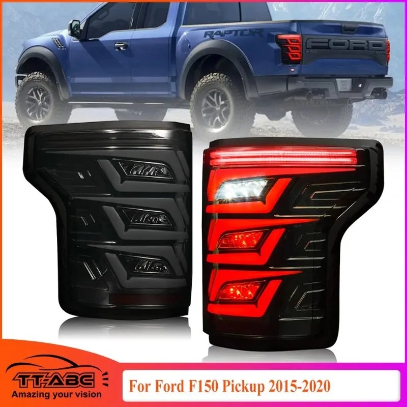 

For Ford F150 Pickup 2015-2020 LED Tail Lights Smoke Lens Rear Lamps Set Black Housing
