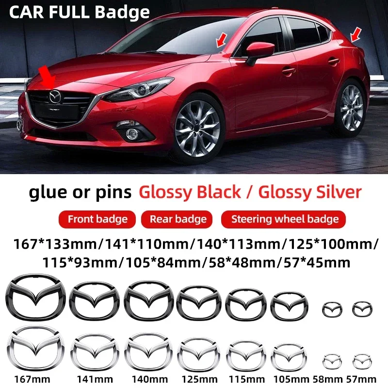 1pcs ABS Car Front Emblem Rear Trunk Badge Steering Wheel Sticker for Mazda 3 5 6 CX3 CX4 CX5 CX7 CX8 CX9 RX7 Atenza Axela MX5