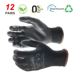 24Pieces/12 Pairs Knitted Nylon Coated PU Nitrile Rubber Palm Electric Anti-Static Cotton Safety Protective Work Gloves Man