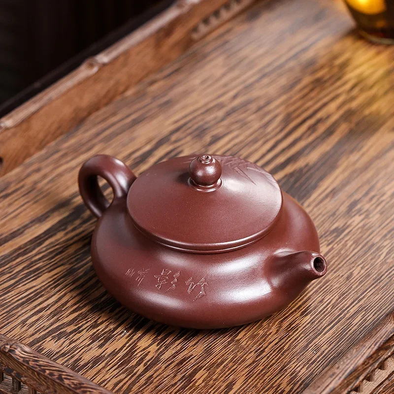 A dropshipping Yixing raw ore purple cinnabar mud purple clay pot, pure handmade bamboo shadow hat teapot