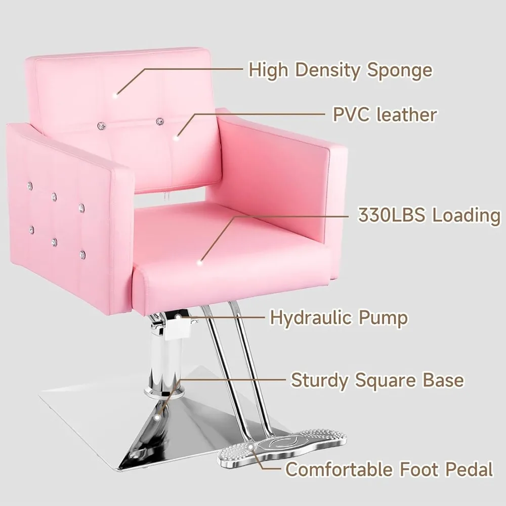 Pink Hair Salon Chair, Height Adjustable Hydraulic Hair Salon Chair with 360 Degree Rotation, Hair Weaving Chair (Pink)