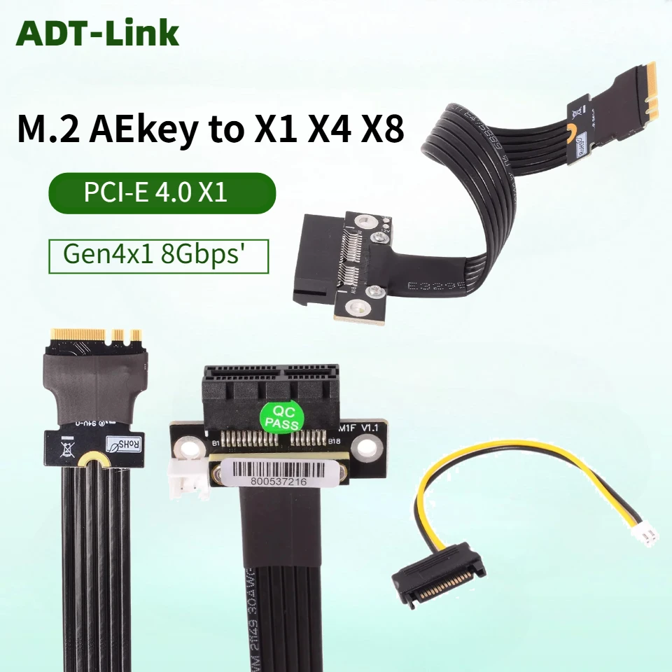 Adaptador de Extensión ADT-Link de 20cm/30cm, M.2 Key A.E WiFi NGFF a PCI-E 1X/4X/8X/16X, Tarjeta de Extensión Key A E para PCI-E 4.0 X1 con Velocidad de 8Gbps