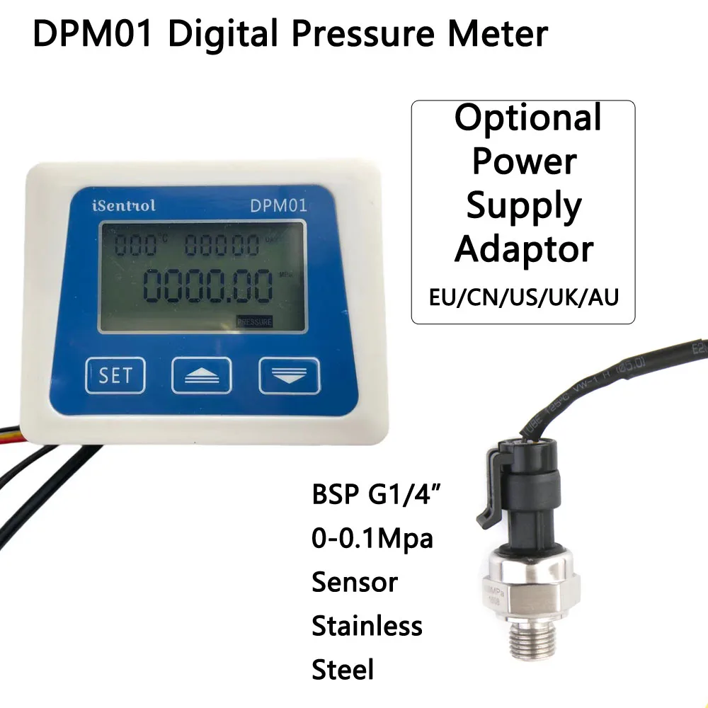 

DPM01 Digital Pressure Meter With PressureSensor 0-0.1Mpa G1/4" Stainless Steel 304 Inox iSentrol Technology