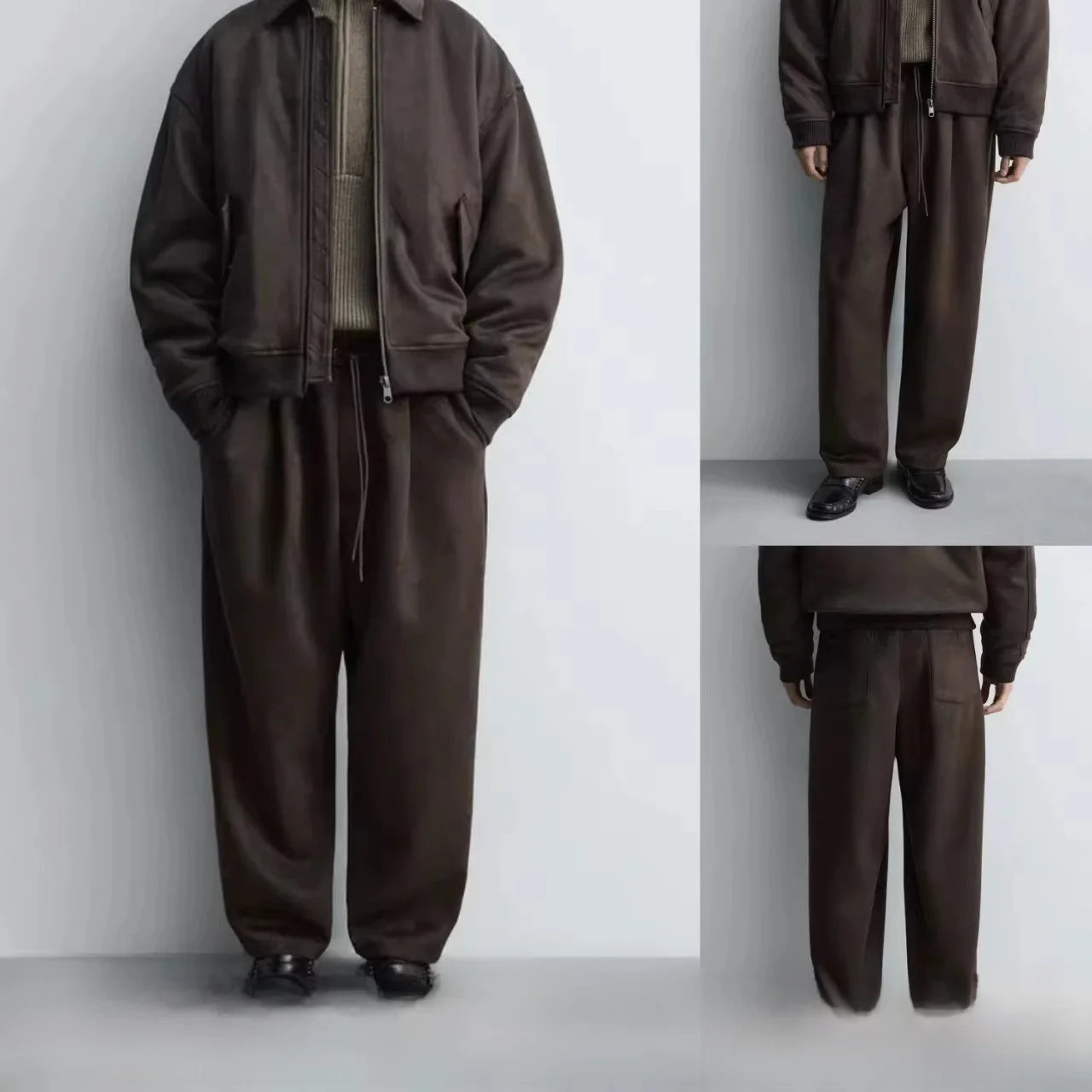 

Новые мужские повседневные брюки с плиссировкой, свободные, широкие, с эффектом синей кожи, удобные, для весны и лета, модные, из глянцевой замши