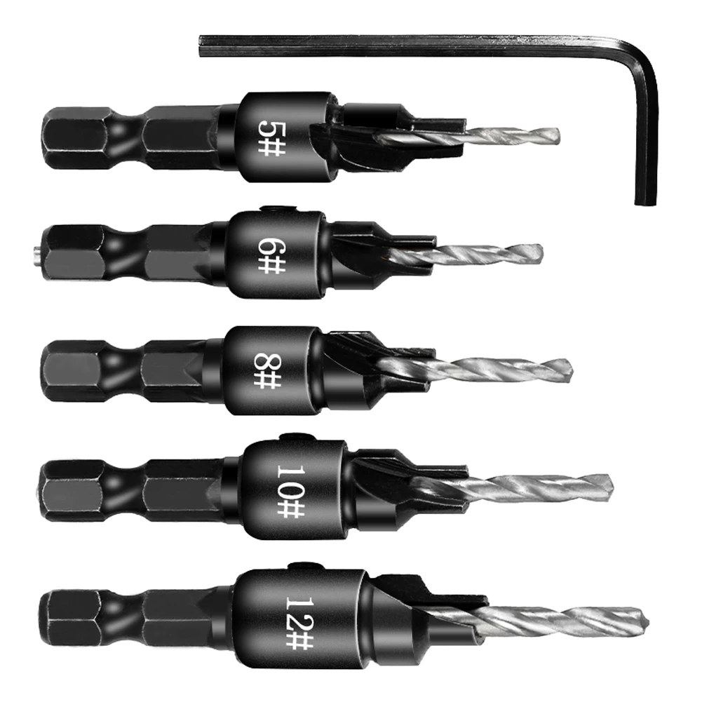 High Quality New Practical Garden Outdoor Indoor Drill Bit Wrench 1 Set 1/4 4241 5-14# HSS Drill Accessories Black