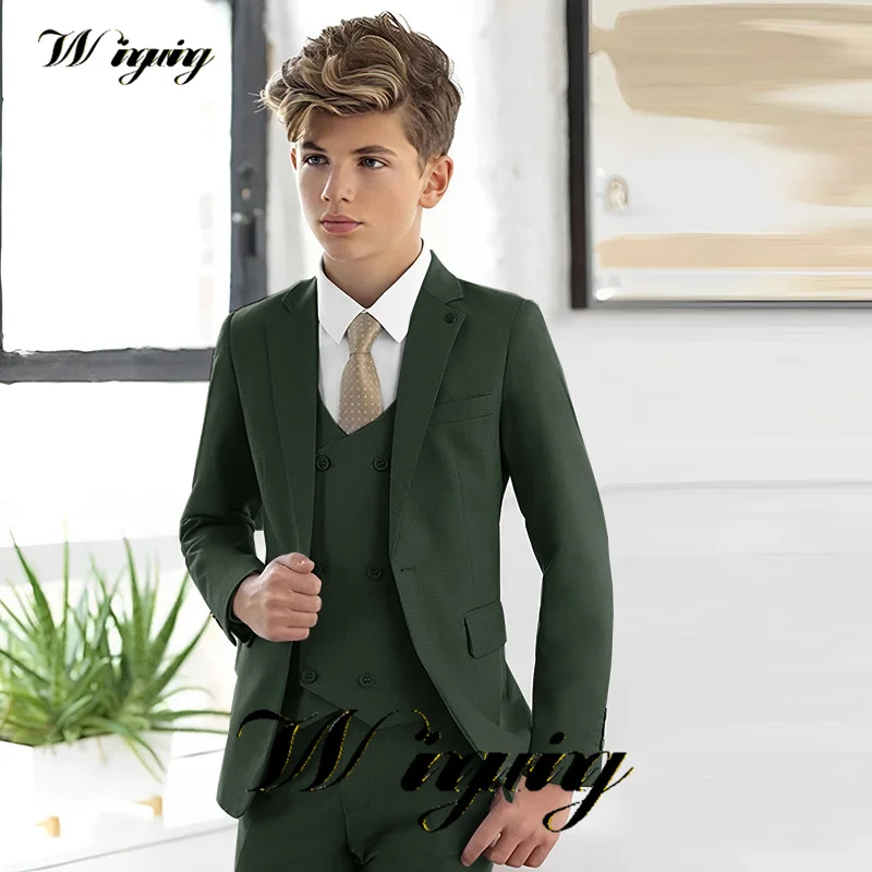 

Formal Boys Suits Holiday Business Jacket Pant Vest 3 Piece Slim Fit Wedding Tuxedo Custom Kids Clothes