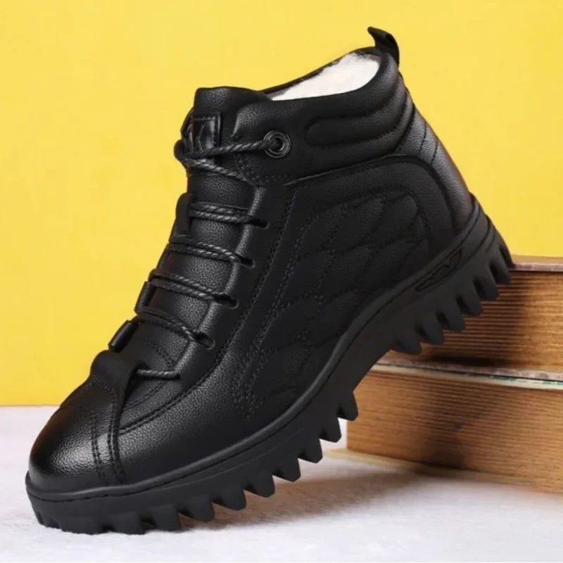 Man Casual Boots Velvet Platform Thick Sole High Top Leather Shoes Men Black Shipping Free Social Designer Footwear Offer Common