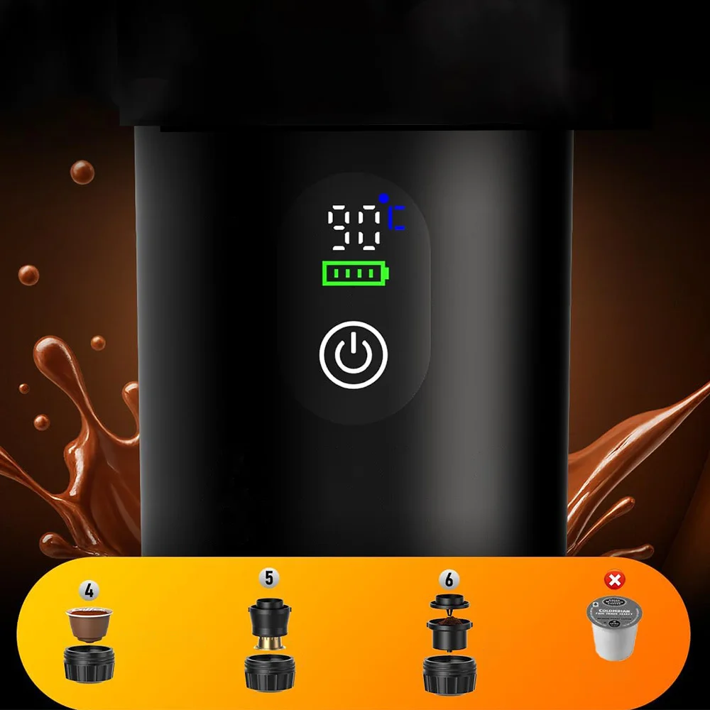Mini cafetera para viajes, cafetera 3 en 1 a batería, cafetera espresso para coche con USB, compatible con cápsulas y café molido, accesorios para autocaravanas y regalos para acampar