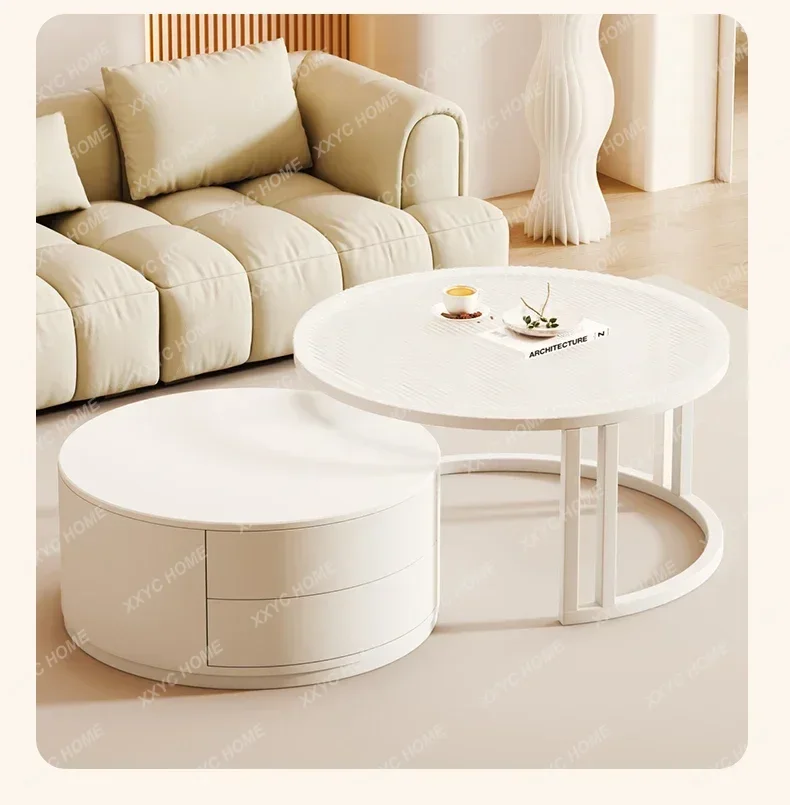 XXFactory Direct SalesModern Luxury Coffee Table Trau Round White Mobile Living Room Coffe Table Minimalist