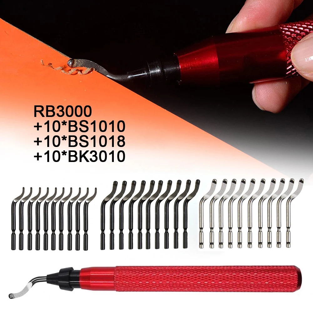 Edge Trimming Kit Deburring Tool Set 31 HSS Blades Three Blade Sizes Aluminum Handle Tempered High-speed Steel
