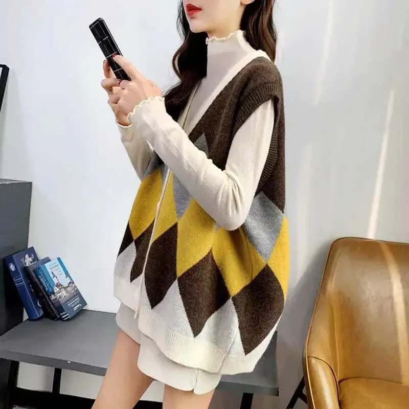 Korean Style Clothing Waistcoat Autumn Winter Lady Sweaters Cardigan Wool Vintage Formal New In Warm Jumper Knit Vests for Women