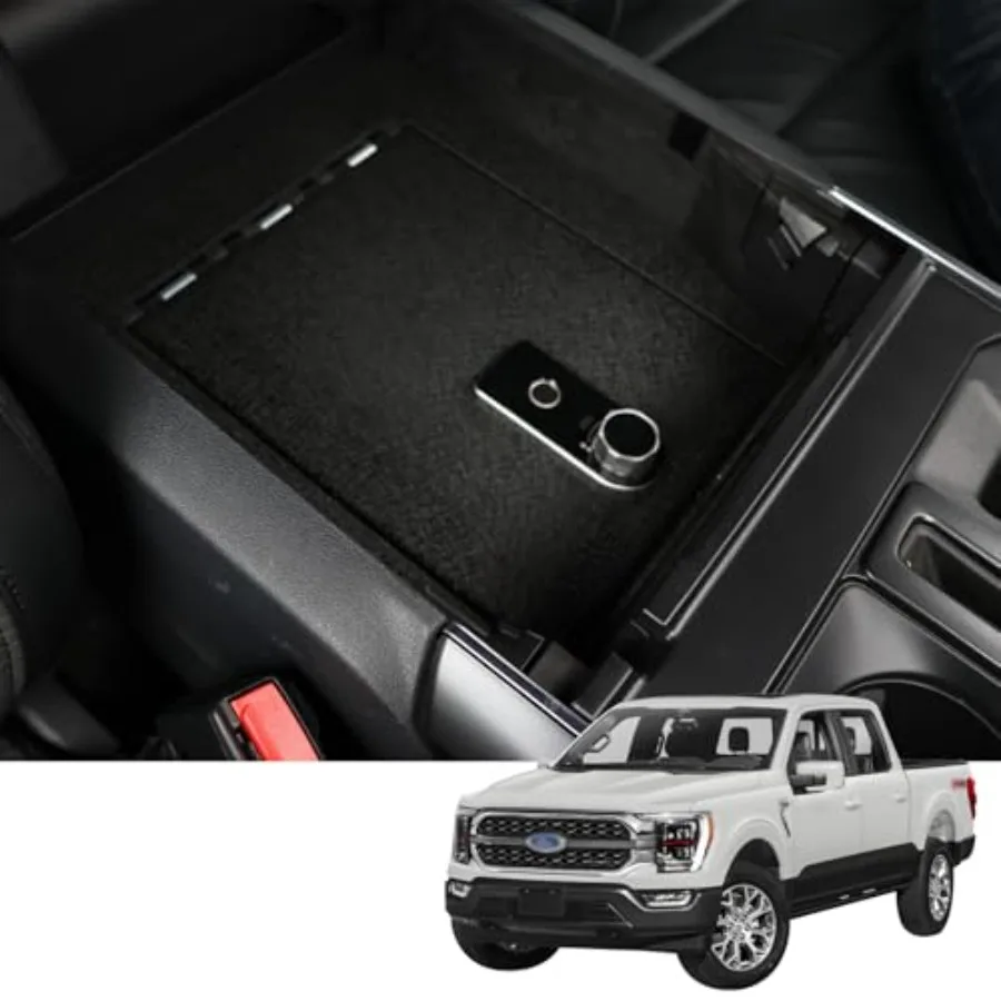 

Center Console Safe Vault Premium In-vehicle Console Vault Safe Lock Box Compatible with 2021-2024 Ford F150 Fingerprint Access