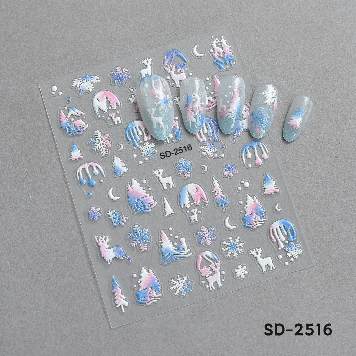 1 foglio di Natale 5D in rilievo fai da te autoadesivo inverno pupazzo di neve fiocchi di neve Babbo Natale alce adesivi per nail art decalcomanie per manicure