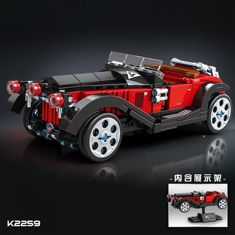 บล็อกตัวต่อรถคลาสสิกวินเทจพร้อมขาตั้งโชว์ DIY ประกอบของเล่นสะสมยานพาหนะสำหรับของขวัญวันเกิดเด็กชาย