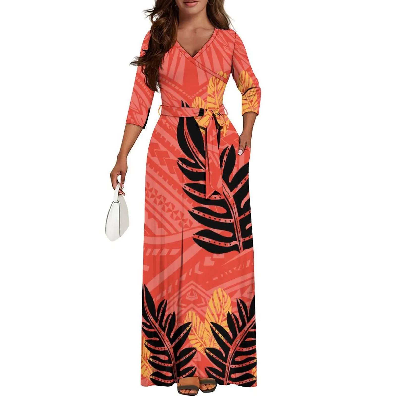 Pacific Island Women'S Clothing Custom Tribal Ethnic Polynesian Style Fashion Women'S Summer New Fashion Waist Strap Long Dress