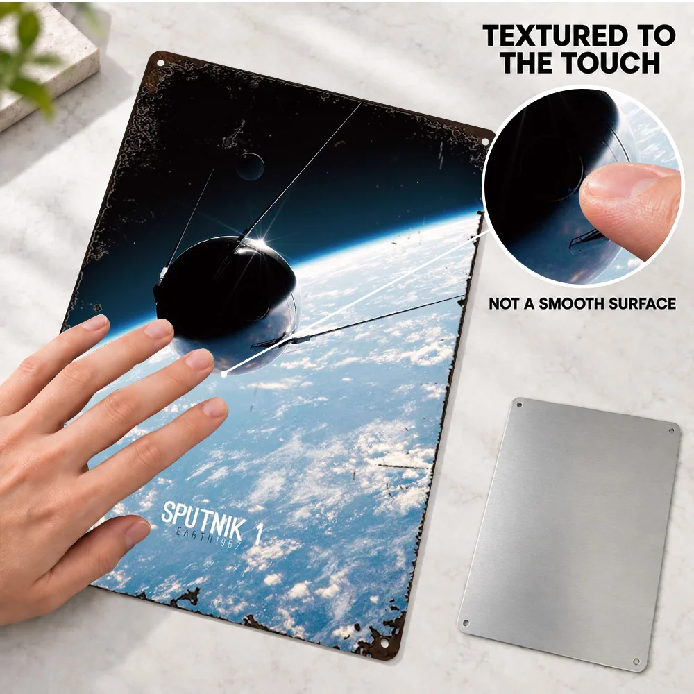 Sputnik 1 Earth 1957 Printed Poster Customized Aluminum Metal Sign Color Astronomical Photography Wall Art For Science Classroom