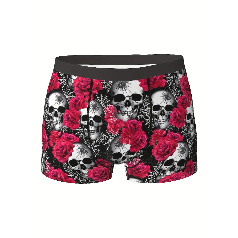 

Gothic Rose and Skeleton Comfortable Valentine Men's Boxer Briefs High Stretch Fabric Polyester Underwear with Spandex Lining