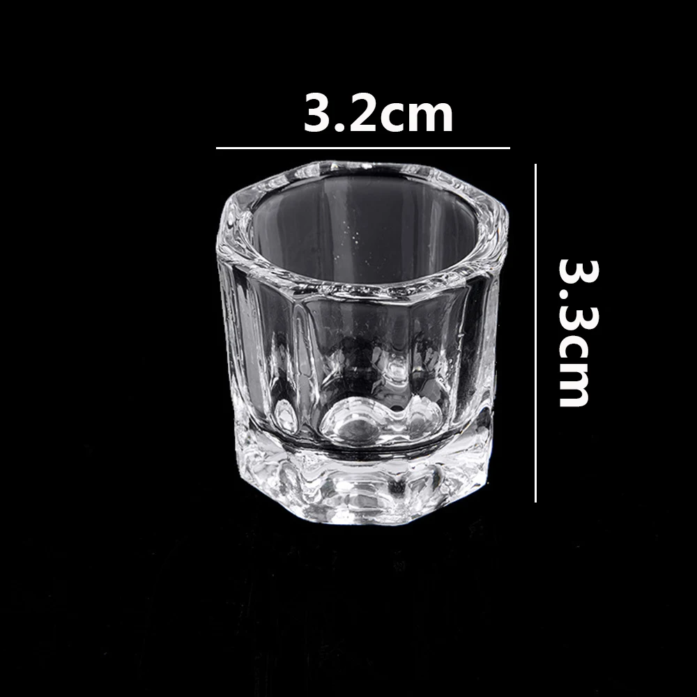 Verre cristal pour Nail Art, acrylique transparent, petite poudre octogonale, tasse à ongles liquide, brosse de nettoyage, bol de mélange de liquide, outils