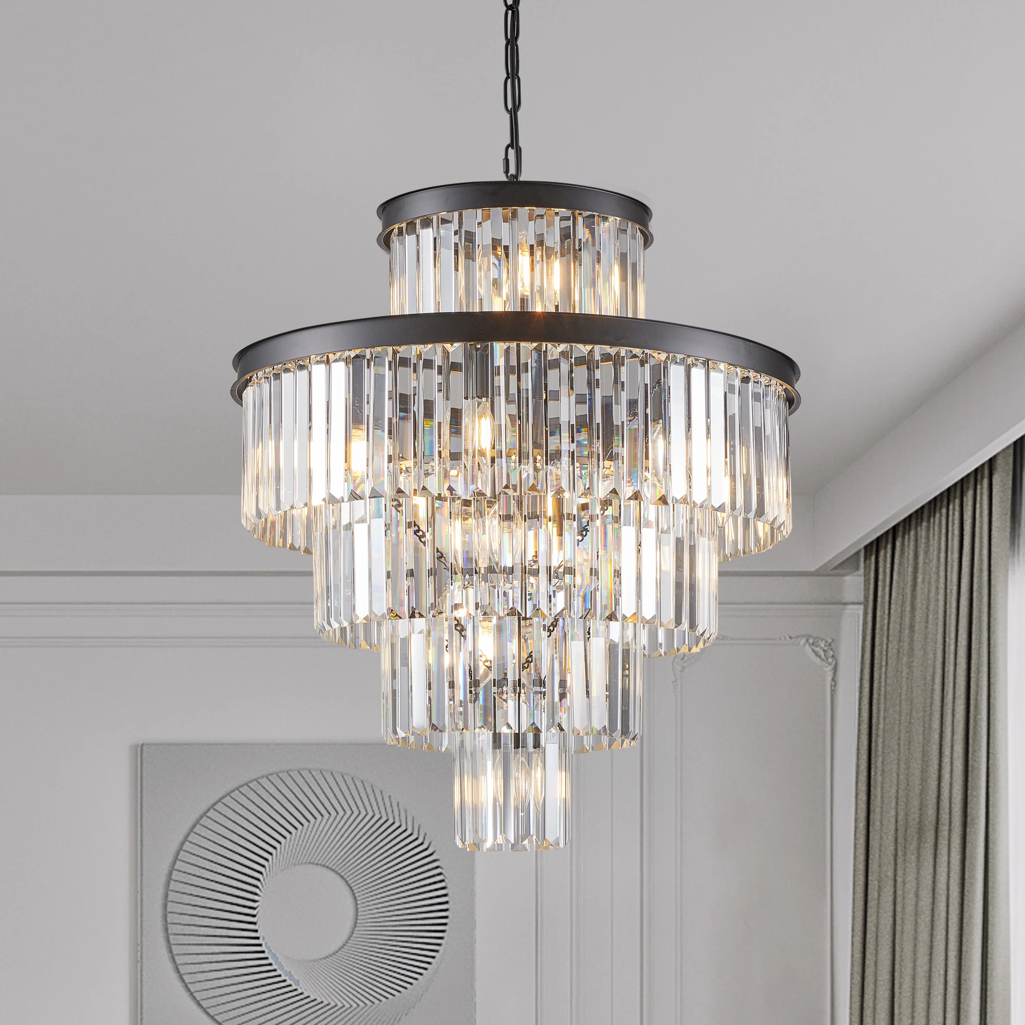 

Black Luxury Crystal Chandelier Modern Chandeliers Lights Fixture Hanging Pendant Light Fixture Dia 23.6 Inch