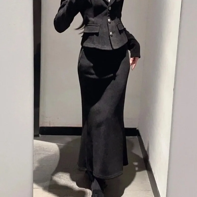 Insozkdg giacca in velluto a coste stile fragranza piccola Set due pezzi donna autunno inverno gonna a vita alta giacca corta tendenza