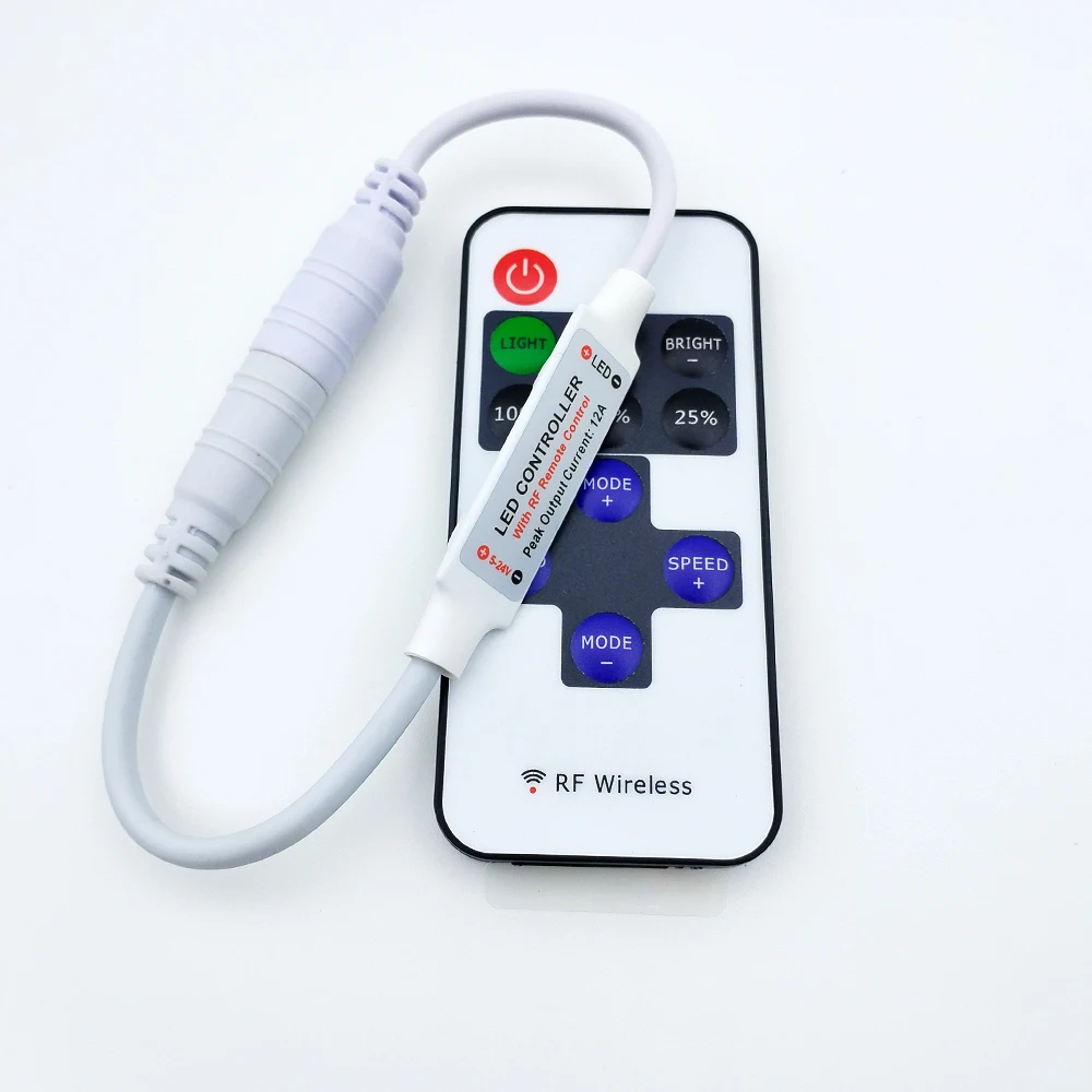 Mini 11 Button Wireless RF Monochrome Dimmer LED Light Strip DC5-24V Copper Wire Light Controller LED Controller RF009A