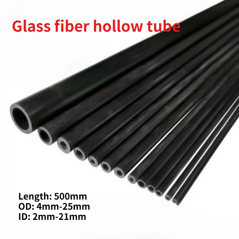 2/4pcs Black High Hardness Fiberglass Tube OD 3mm-25mm Hollow Glass Fiber Rod Hard Plastic Insulation Pipe Length 500mm