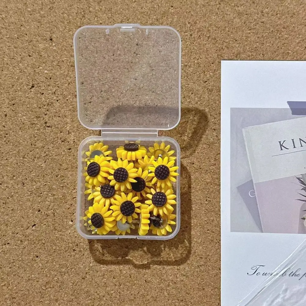 10/20/30/40/50Pcs Creative Sunflower Pushpins DIY Photo Wall Decor Board Push Pin with Box 3D Colored Flower Push Pins