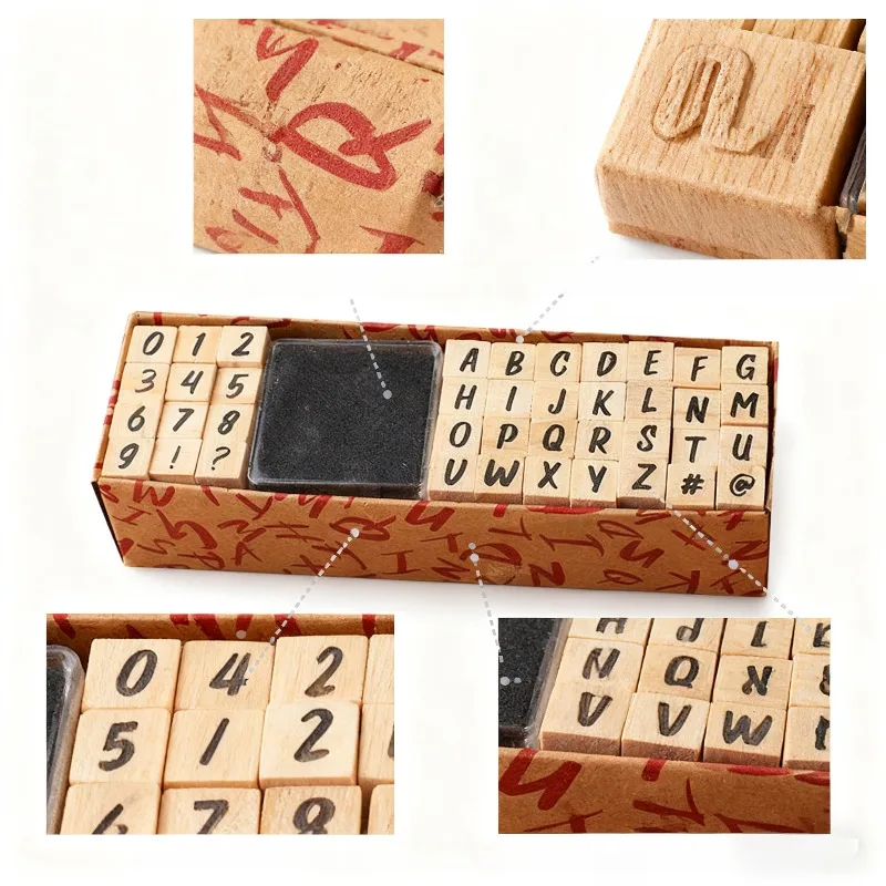 

Набор деревянных штампов с алфавитом и цифрами и чернильной подушечкой, инструмент для рукоделия и ведения журнала, креативный набор штампов для надписей и нумерации