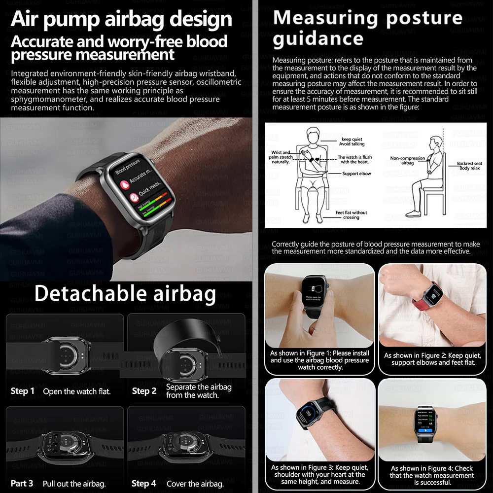 2025 HEIßE Neue Luftpumpe Airbag Präzise Blutdruck SmartWatch Männer EKG + PPG Harnsäure Gesundheit Sport Tracker NFC Smart uhr Frauen