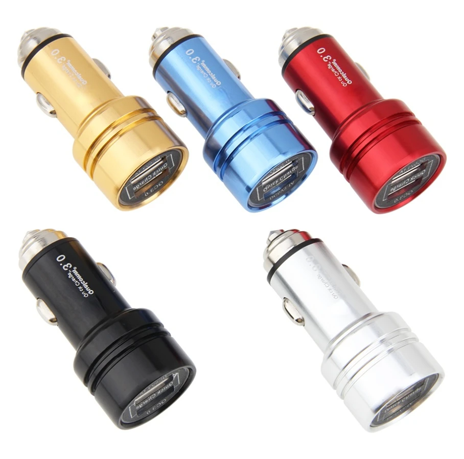 

50pcs/lot Metal Quick Charge 3.0 Car Charger Dual USB Ports QC 3.0 Car Charger Adapter for iPhone Samsung Galaxy Xiaomi