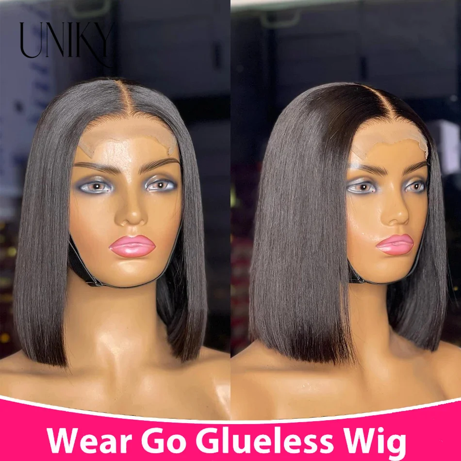 High Quality Wear Go Wig Glueless 4X4 HD Lace Closure Straight wash short Cut Human Hair Wig Ready to Wear Uniky Hair