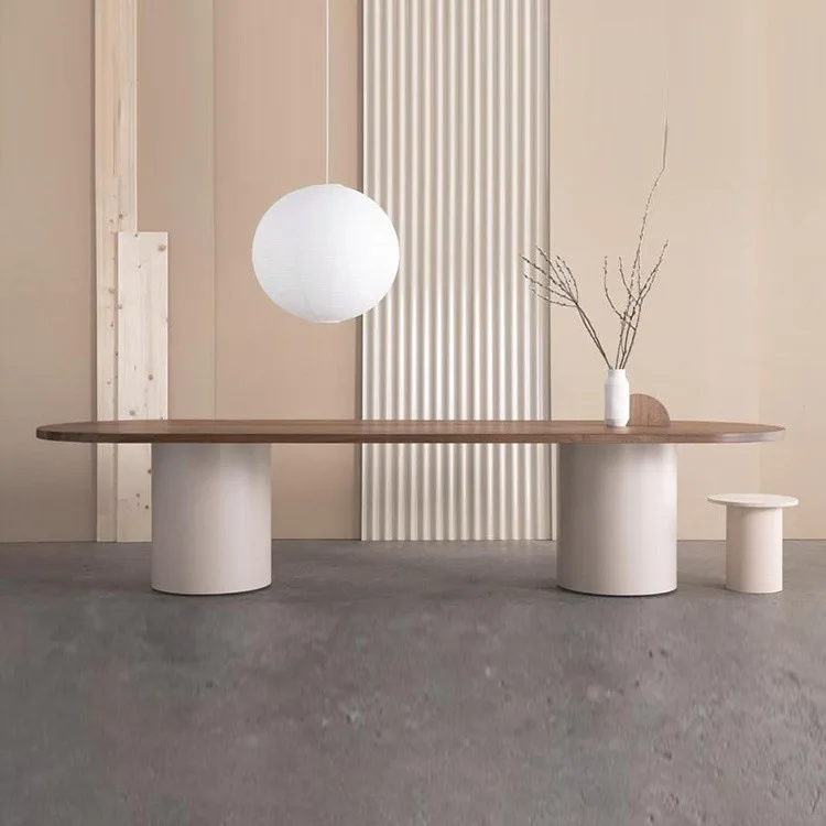 Nordic oval dining table light luxury solid wood arc simple office conference table