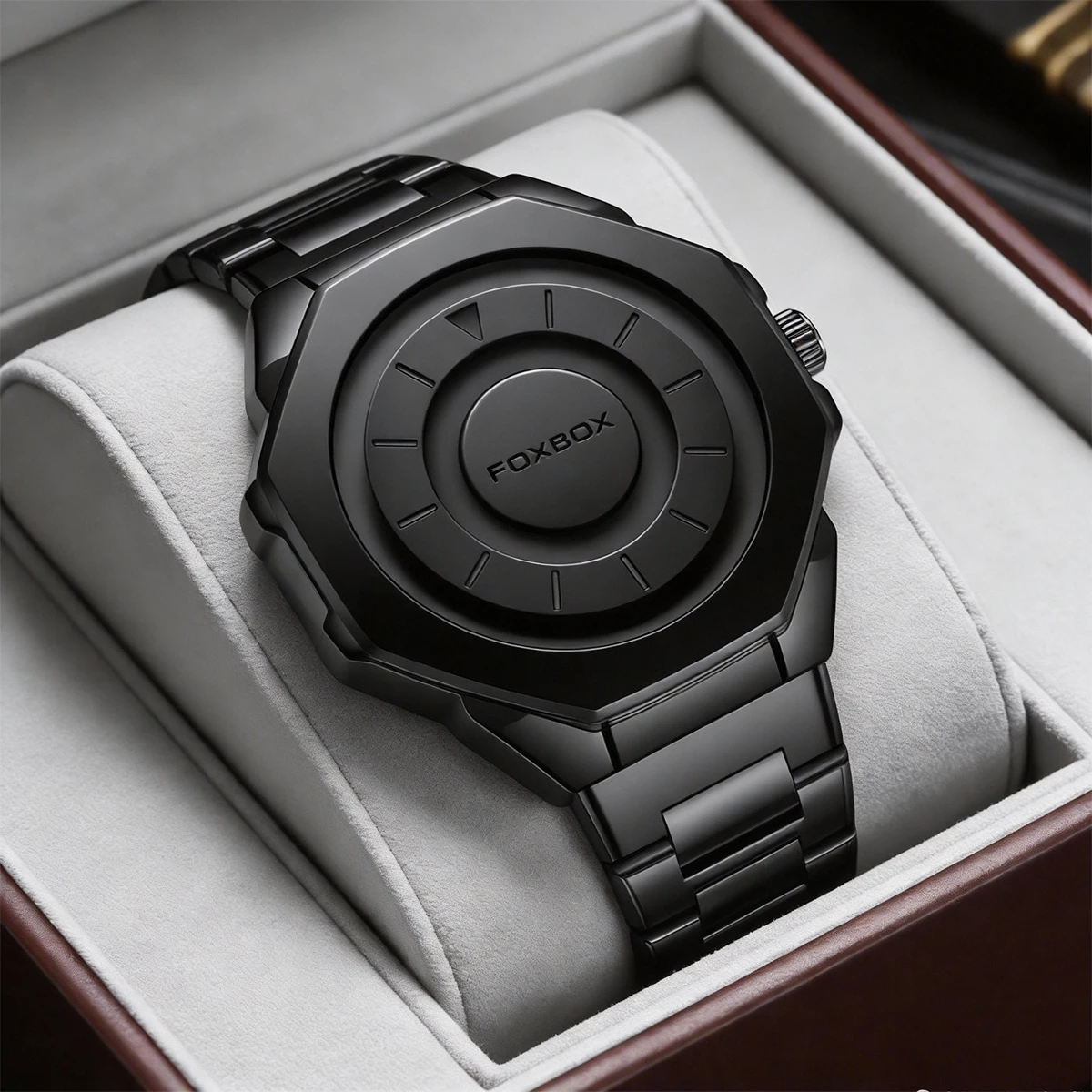 

FOXBOX креативные прокрутки указателя магнитной силы мужские наручные часы кварцевые наручные часы из нержавеющей стали водонепроницаемые часы