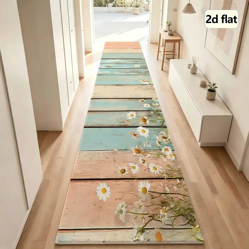 1 Vintage Distressed Pastel Daisy Wood Plank Plush Rug, Soft & Comfortable, All Seasons, Easy Care, Home Decor, Living Room, Bedroom, Entryway, Autumn, Winter