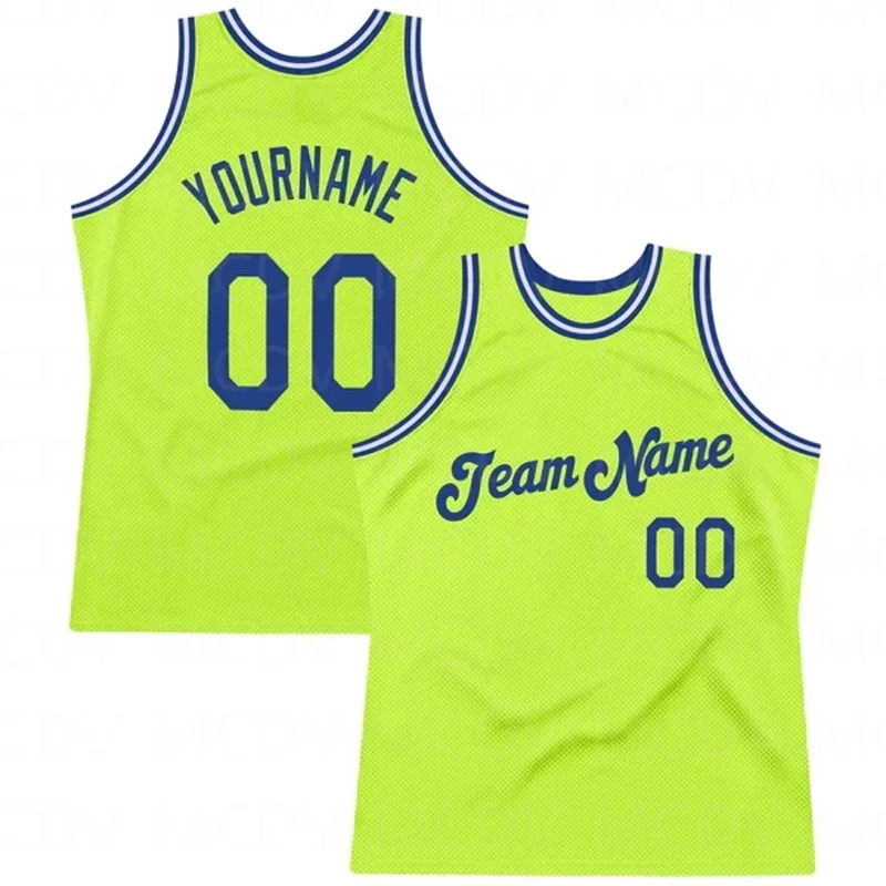 

Custom Neon Green Royal-White Authentic Throwback Basketball 3D Print Team Name Number Vest Game Practice Clothes Adult/Youth